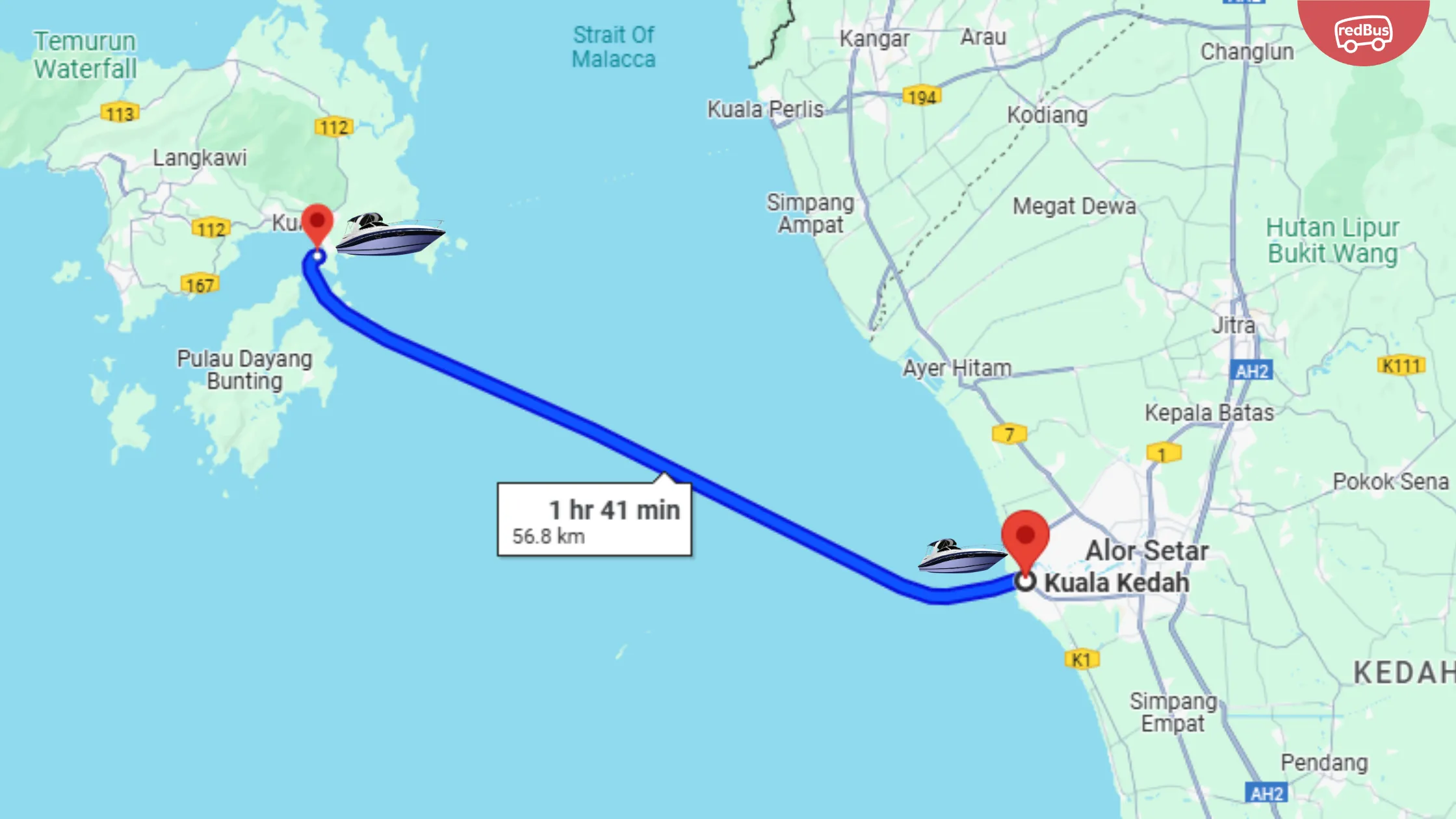 Kuala Kedah to Langkawi Ferry map